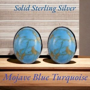 SS#9 Mojave Blue Turquoise Handcrafted Stud Earrings In Solid Sterling Silver
